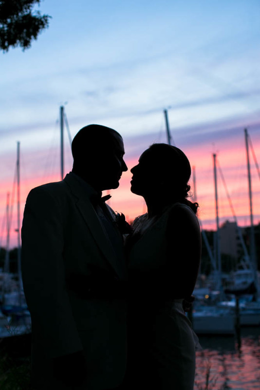 bride and groom silhouette at their Port Annapolis Marina Wedding